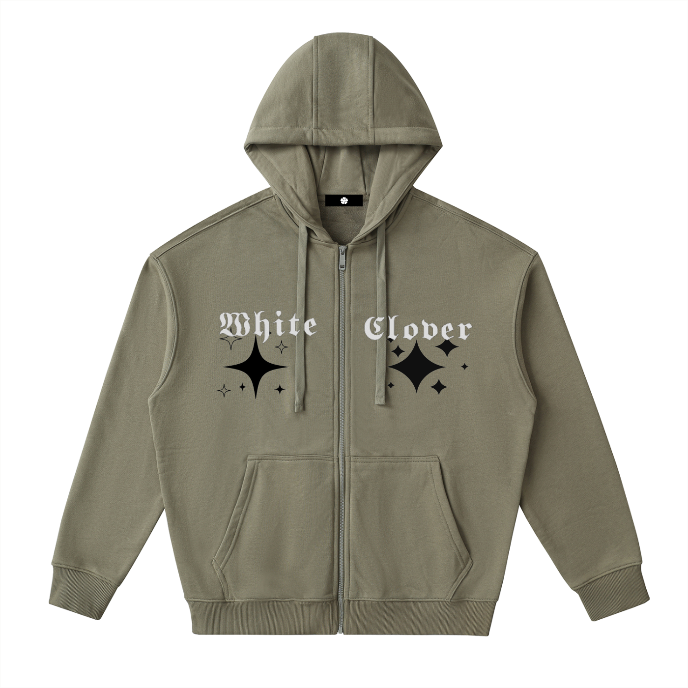 White Clover ( Black Star) Zip Up Hoodie